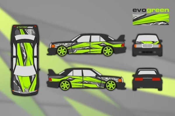 Decalbogen "Evo Green" für Mercedes 190 EVO Karosse
